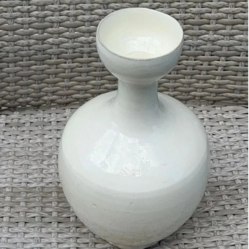 Vintage White Glazed Stoneware Bottle Vase Handmade Asian Style 12